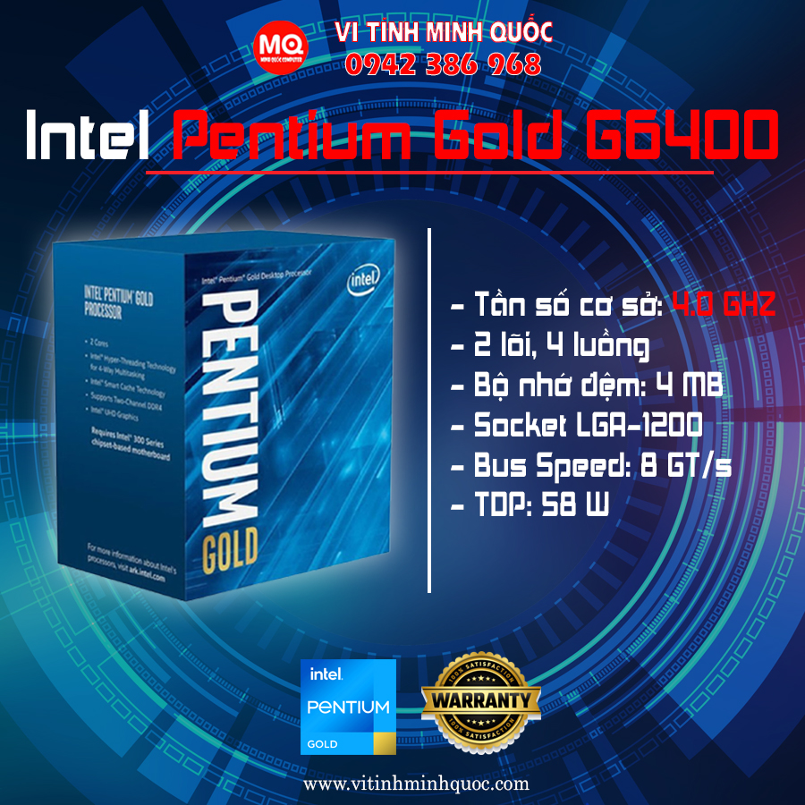 CPU Intel Pentium G6400 (4.00GHz, 4M, 2 Cores 4 Threads) TRAY NEW