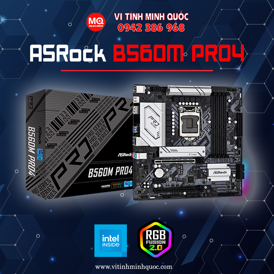 Mainboard ASROCK B560M PRO4 (Intel B560, Socket 1200, m-ATX, 4 khe Ram DDR4) MỚI
