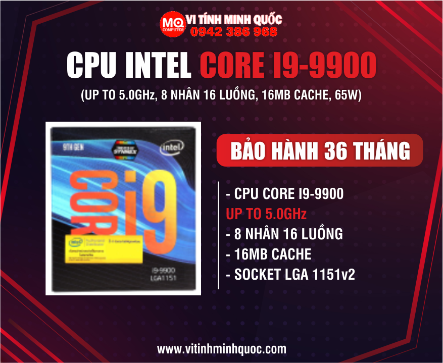 CPU Intel Core i9 9900 (3.10GHz Turbo Up To 5.0GHz, 8 Nhân 16 Luồng, 16M Cache, Coffee Lake) BOX